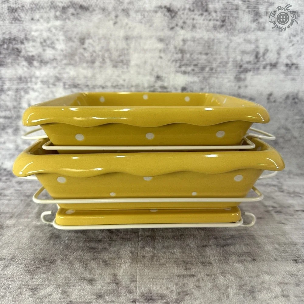 Temptations 6 piece 8x8 9x9‎ Baking Dishes Wire Racks & Trivets Yellow Polka Dot